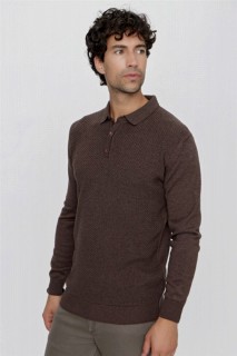 Polo Collar Knitwear - Pull en maille à col polo et coupe confortable pour homme, tendance, marron clair 100345157 - Turkey