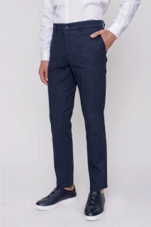 Men - Men's Navy Blue Carnival Dynamic Fit Relaxed Fit Linen Trousers 100351388 - Turkey