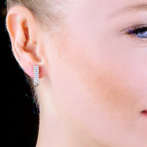 Earrings - Zircon Stone Piece Women's Silver Earrings 100349607 - Turkey