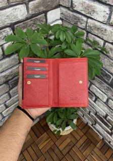 Slim Red Leather Wallet with Snap fastener 100345903