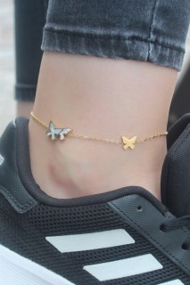 Jewelry & Watches - Gold Color Butterfly Figure Zircon Stone Detail Women's Anklet 100327980 - Turkey