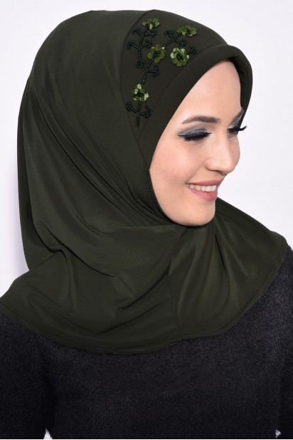 Practical Sequin Hijab Khaki Green 100285502