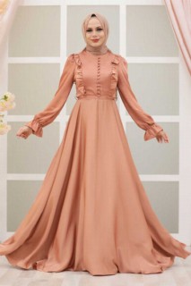 Salmon Pink Hijab Evening Dress 100337214
