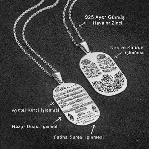 Ayetel Kursi Nazar Fatiha Nas Kafirun Surahs Embroidered Silver Necklace 100346416