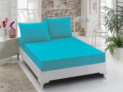 Single Sheet - Combed Cotton Single Elastic Bed Sheet Turquoise 100259170 - Turkey