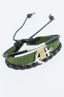 Green Color Leather Bracelet With Metal Accessories 100342404