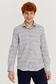 Men's Green Cotton Slim Fit Slim Fit Printed Italian Collar Long Sleeve Shirt 100350616