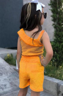 Girls Ruffle Collar Suspended Front Bow Detailed Mustard Shorts Set 100328582