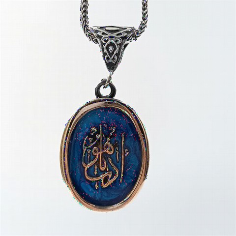 Necklace - Blue Enameled Decent Sterling Silver Necklace 100352214 - Turkey