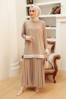 Outwear - Beige Hijab Suit Dress 100340577 - Turkey