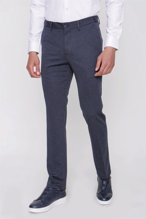Men Clothing - Mens Navy Blue Knitted Dynamic Fit Casual Cut Side Pocket Trousers 100351290 - Turkey