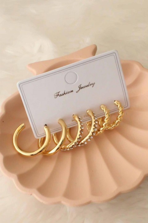 Multiple Zircon Stone Detailed Gold Color Women's Earrings 100327489