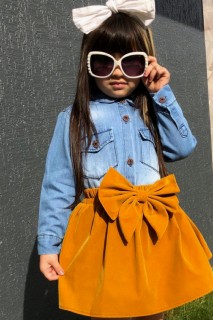 Kids - Girls' Denim Shirt Suede Mustard Skirt Bottom Top Set 100328672 - Turkey