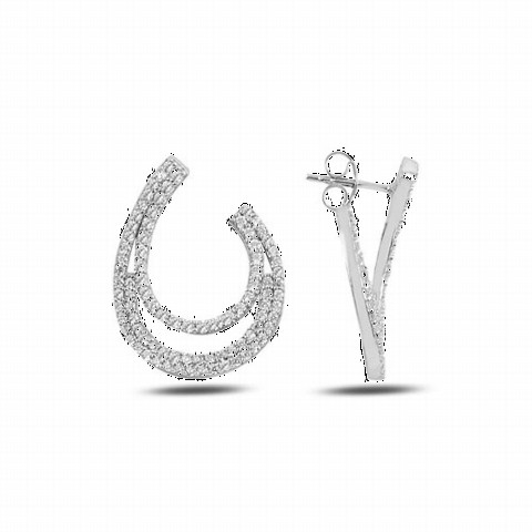 Earrings - Zircon Stone Drop Model Women's Silver Earrings 100347070 - Turkey