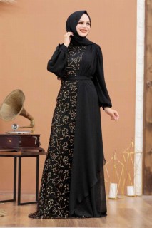 Evening & Party Dresses - Gold Hijab Evening Dress 100338041 - Turkey