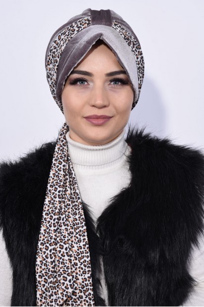 Woman Bonnet & Turban - قبعة مخملية وشاح بونيه مينك - Turkey