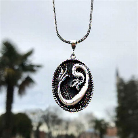 Men - Three Dimensional Silver Necklace With Vav Motif 100348370 - Turkey