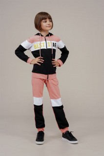Young Girl's Letter Detailed Hooded Tracksuit Set 100352524