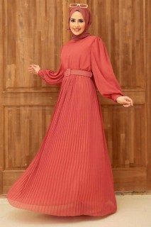 Woman Clothing - Dark Salmon Pink Hijab Dress 100339685 - Turkey