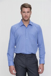 Shirt - قميص رجالي أزرق بقصة عادية وأكمام طويلة وياقة صلبة مع جيب 100350668 - Turkey