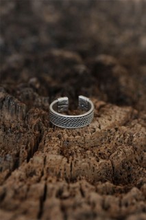 Silver Rings 925 - Motif Patterned Adjusted Men's Ring 100319178 - Turkey