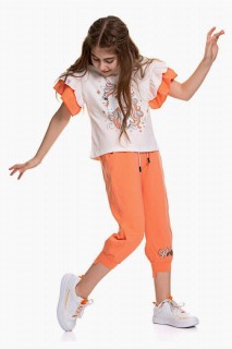 Tracksuits, Sweatshirts - Girl's Sleeves Frilly and Unicorn Pony Printed Orange Tracksuit Suit 100328259 - Turkey
