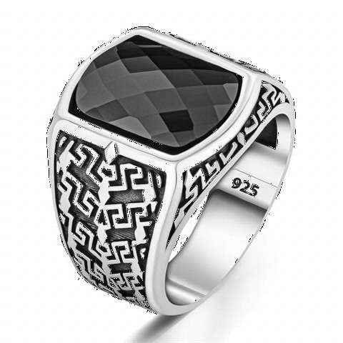 Zircon Stone Greek Pattern Motif Sterling Silver Ring 100350274