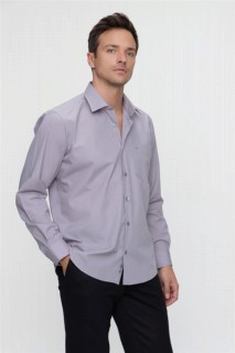 Top Wear - Men's Gray Basic Regular Fit Comfy Cut Solid Collar Long Sleeved Shirt with Pocket 100350670 - Turkey