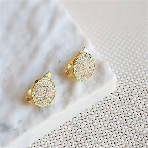 jewelry - Oval Stone Women's Silver Earrings Gold 100347363 - Turkey