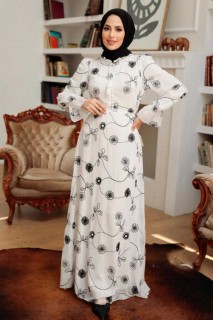 Clothes - Ecru Hijab Dress 100341435 - Turkey