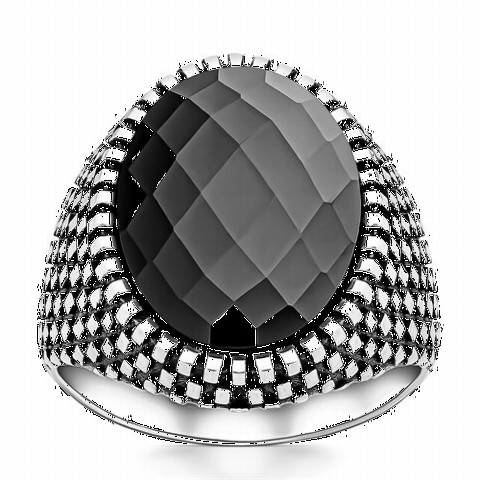 Black Cut Zircon Stone Wicker Motif Sterling Silver Ring 100349160