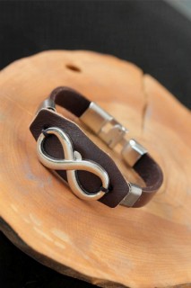 Bracelet - Infinity Metal Accessory Brown Leather Men's Bracelet 100318815 - Turkey