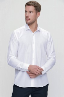 Shirt - قميص أبيض للرجال ذو قصة ضيقة بياقة صلبة وأكمام طويلة 100351355 - Turkey