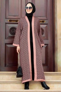 Outwear - Dusty Rose Hijab Knitwear Cardigan 100299145 - Turkey