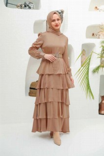 Evening & Party Dresses - Robe de soirée hijab beige 100340271 - Turkey