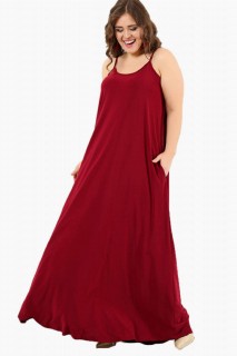 Woman - Langes Kleid mit großen Sporttaschen und Trägern Bordeauxrot 100276263 - Turkey