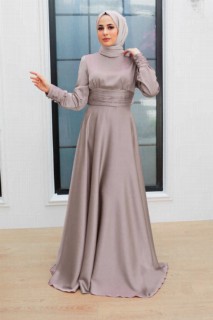 Woman - Mink Hijab Evening Dress 100339769 - Turkey