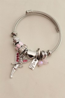 jewelry - Pink Zircon Stone Heart Detailed Fairy Model Charm Bracelet 100326588 - Turkey