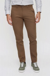pants - Men's Brown Trojan Cotton Slim Fit Side Pocket Linen Trousers 100351259 - Turkey