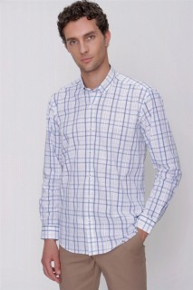 Top Wear - قميص رجالي ذو ياقة منقوشة وأزرار وقصة عادية ومريح باللون الأزرق للرجال 100350860 - Turkey
