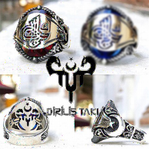 Silver Rings 925 - Ottoman Tugra Gokturk Turkish Written Silver Men's Ring Red 100348453 - Turkey