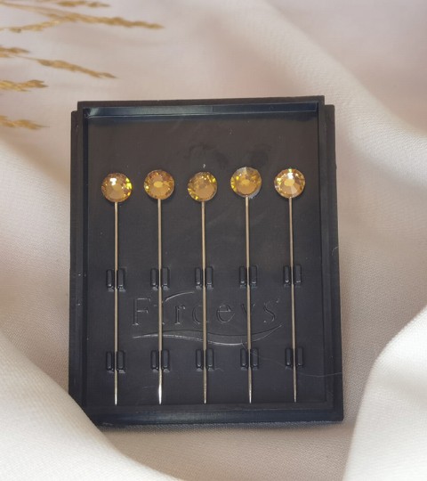 clips-pins - مجموعة دبابيس الحجاب الكريستالية من 5 إبر وشاح فاخرة حجر الراين 5 دبابيس - أصفر - Turkey