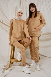 Pajamas - Women's Hooded Kangaroo Pocket Tracksuit Set 100326103 - Turkey