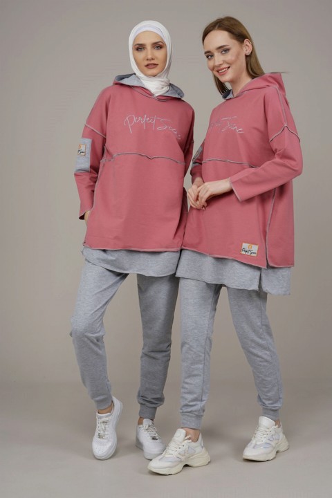 Pajamas - Women's Hooded Reverse Stitched Tracksuit 100342587 - Turkey