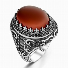 Red Agate Sterling Silver Ring With Agate Stone 100346350