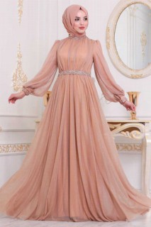 Evening & Party Dresses - Robe de soirée hijab dorée 100333353 - Turkey