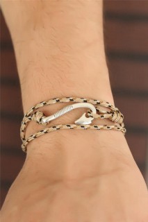 Cream Color Line Patterned Metal Hook Men's Bracelet 100318509