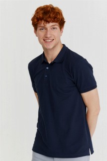 Men's Navy Blue Basic Polo Neck Pocketless Dobby Regular Fit T-Shirt 100351224