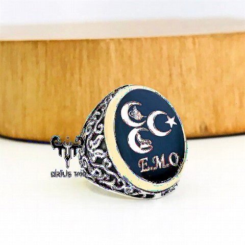Ring with Name - Personalized Three Crescent Silver Men's Ring 100348124 - Turkey