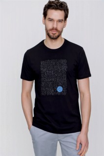 Men Clothing - Men's Black Crew Neck Trend Printed Dynamic Fit Comfortable Cut T-Shirt 100352614 - Turkey